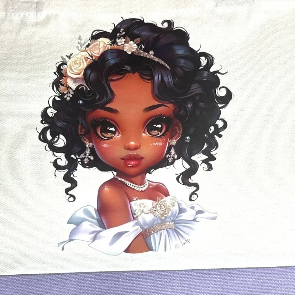 Large Canvas Tote Bag with Elegant Girl Art | Hand Pressed | 17”x14” | New